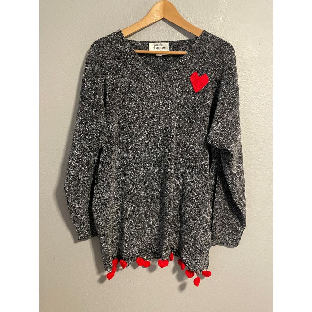 Vintage Jamie Kreitman Sweater Womens One Size Heart Applique Hem Artsy 90s READ
